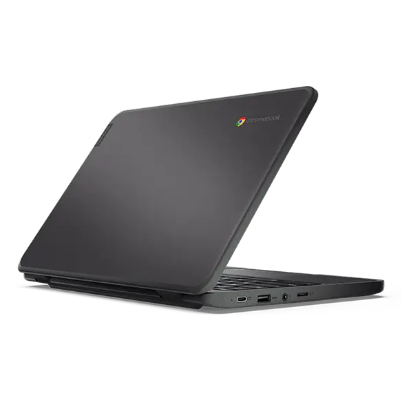 Lenovo 100e Chromebook Gen 3 laptop rear view, facing right