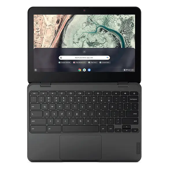 Lenovo 100e Chromebook Gen 3 laptop top-down view of display and keyboard