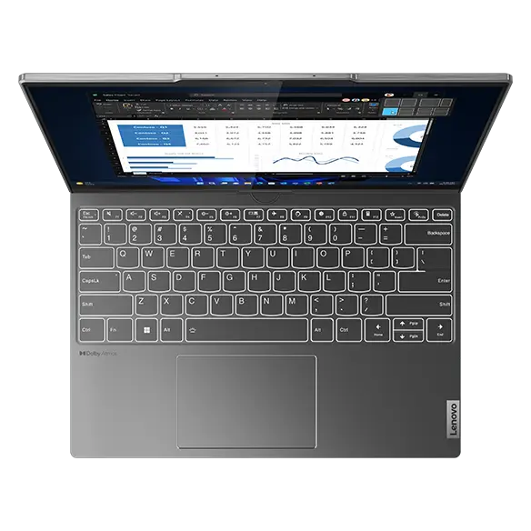 Lenovo ThinkBook Plus Gen 4 (13″ Intel) 2-in-1 laptop—view from above, notebook mode