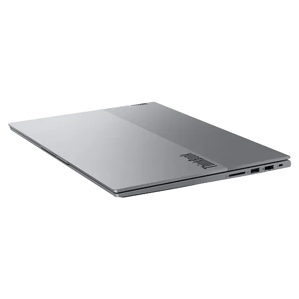 Closed-cover Lenovo ThinkBook 16 Gen 6 laptop showcasing dual-toned top cover in Arctic Grey.