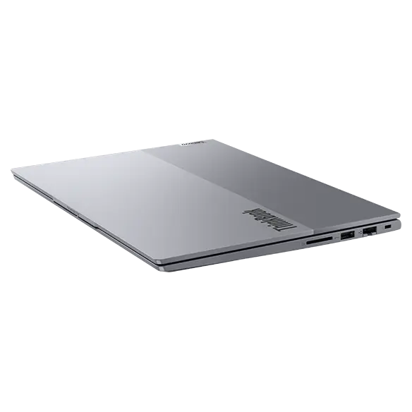 Closed-cover Lenovo ThinkBook 14 Gen 6 laptop showcasing dual-toned top cover in Arctic Grey.