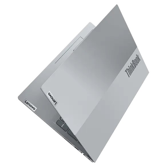 Dual-tone cover of Lenovo ThinkBook 16 Gen 4 laptop angled like a book.