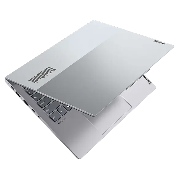 Top cover of Lenovo ThinkBook 14 Gen 4+ laptop showcasing dual-tone Arctic Grey color.