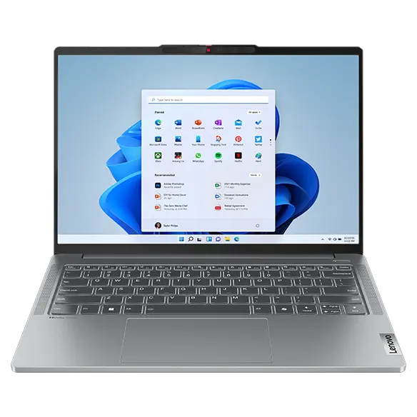 Front-facing view of Lenovo IdeaPad Pro Gen 9 14 inch laptop, showcasing Windows 11 Pro start menu on the screen.