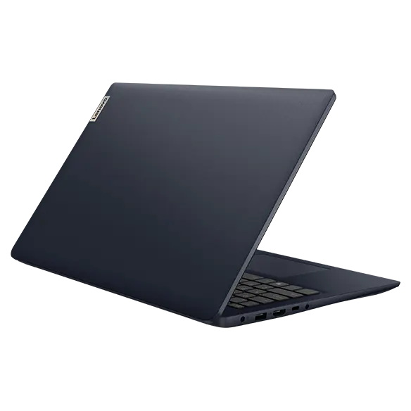 Abyss Blue IdeaPad 3i Gen 7 laptop rear view, facing right