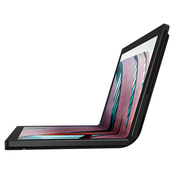 Right-side profile of Lenovo ThinkPad X1 Fold foldable PC open 90 degrees.