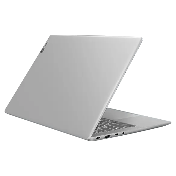 Right-rear-facing IdeaPad Slim 5 Gen 8 laptop in Abyss Blue  showing lid at 50% open