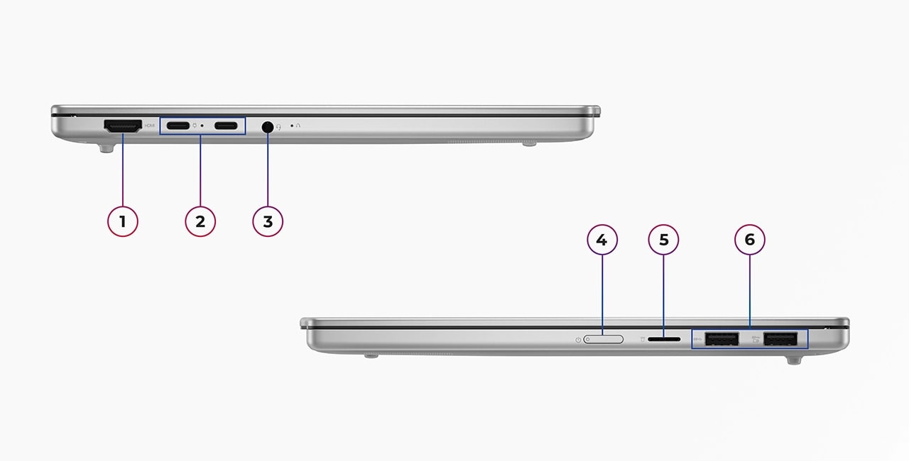 Lenovo IdeaPad Slim 5 Gen 10 laptop with USB-A, USB-C, HDMI, DisplayPort, card reader, and other ports.