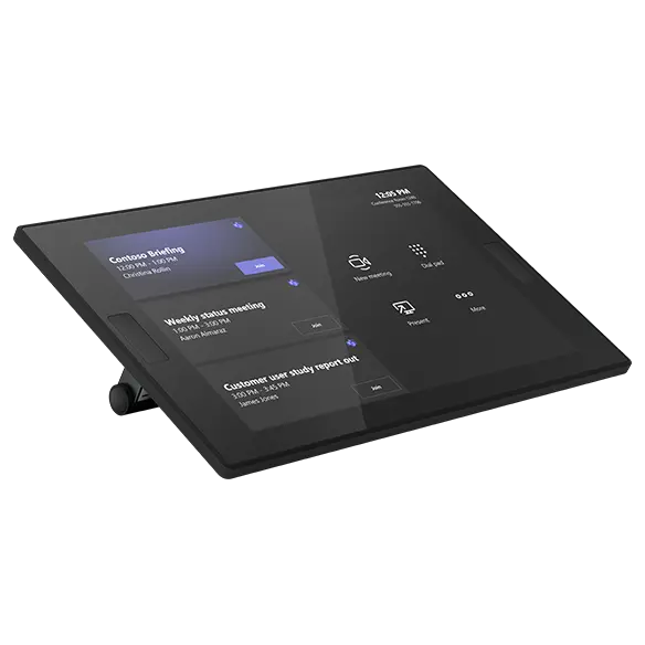 Left-side angle of Lenovo ThinkSmart Controller display for Microsoft Teams Rooms.