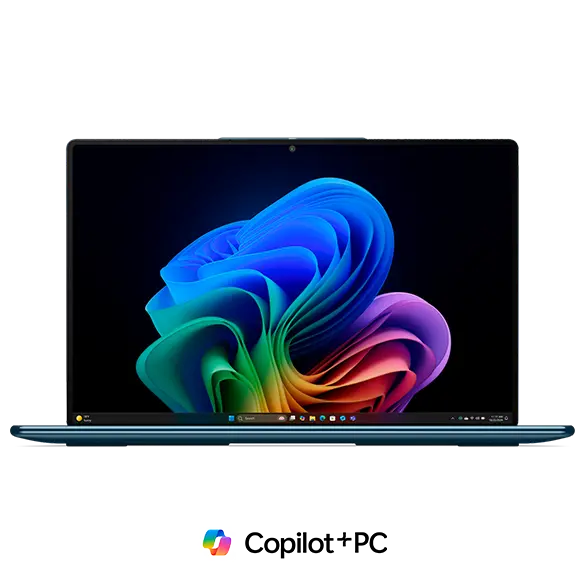 Vista del perfil frontal del portátil Yoga Slim 9i Gen 10 (14” Intel), abierto.