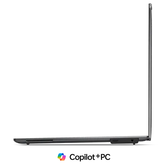 The right-side profile of the Lenovo ThinkPad X9 14 Aura Edition laptop captures the thin & light design, the USB-C Thunderbolt 4 port & audio jack.