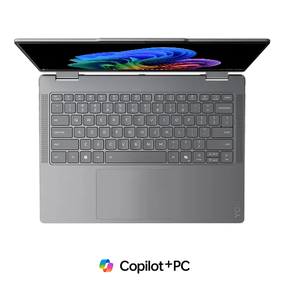 Top view of the Yoga 7i 2-in-1 Gen 10 (14” Intel), opened, showing keyboard and trackpad.