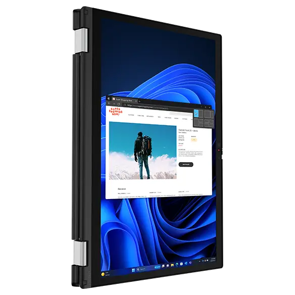 Tablet mode of Lenovo ThinkPad L13 2-in-1 Gen 5 laptop, showing a product in the eCommerce screen.