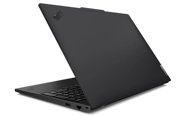Lenovo ThinkPad T16 Gen 4 (16" Intel) laptop – right-rear view, lid partially open 