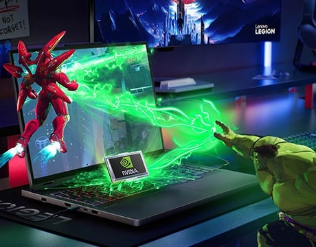 Highlights the Legion Pro 5i Gen 10’s immersive display for cinematic gaming and content creation.