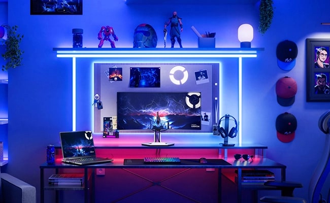 Legion Pro 5i Gen 10 in a floating left facing right position highlighting its RGB gaming keyboard.