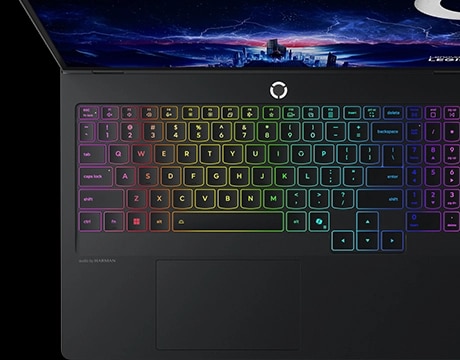 Demonstrates Legion Pro 5i Gen 10’s full-size RGB keyboard optimized for gaming and comfort.