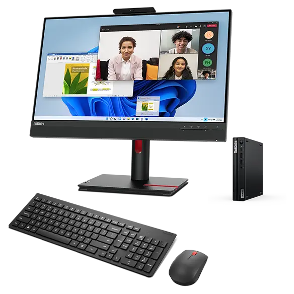 Lenovo ThinkCentre M70q G5 (i5-14500T 16G 512G W11Pro) + Wirless Keyboard and Mouse + Compatible Monitor TIO 24 Gen 5 FHD Processador Intel® Core™ i5-14500T vPro® de 14ª geração (núcleos de eficiência de até 3,40 GHz núcleos de desempenho de até 4,80 GHz)/Windows 11 Pro/512 GB SSD  TLC Opal