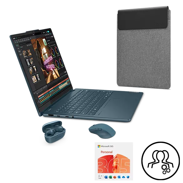 Lenovo Yoga 7 2-in-1 14IML9 + Lenovo Yoga 14.5-inch Sleeve Grey + Yoga True Wireless Stereo (TWS) Earbuds + Yoga Pro Mouse + Microsoft Office 365 Personal + 2 year Premium Care Processore Intel® Core™ Ultra 7 155H (E-core fino a 3,8 GHz P-core fino a 4,8