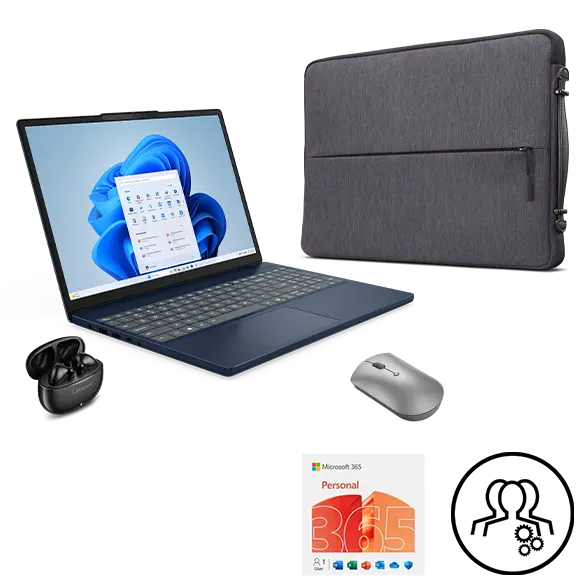 Lenovo IdeaPad Slim 3 15ARP10 + 15.6-inch Urban Sleeve Case + Lenovo E310 True Wireless Stereo TWS Earbuds - Black + Lenovo 600 BT Silent Mouse (Bluetooth) + Microsoft Office 365 Personal + 2 year Premium Care Processore AMD Ryzen™ 5 7533HS (da 3,3 GHz fi