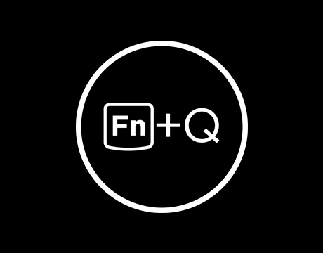 White Fn + Q keyboard shortcut icon in a circle on a black background.