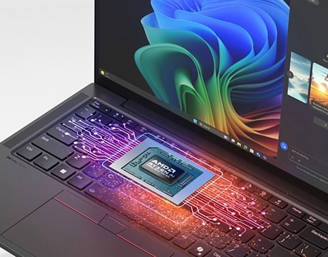 Breakaway view of the ThinkPad X13 Gen 6 (13” AMD), showing the AMD Ryzen™ processor