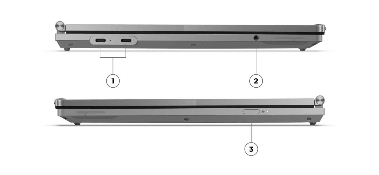 L'ordinateur portable enroulable Lenovo ThinkBook Plus Gen 6 est doté de deux ports Thunderbolt 4 pour un transfert et un chargement rapides des données, ainsi que d'une prise casque/microphone.