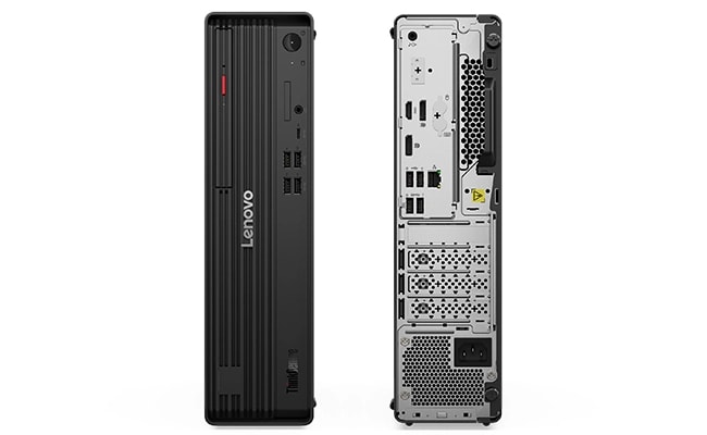 Mehrere USB-Anschlüsse, HDMI, Ethernet und mehr unterstützen schnelle Konnektivität auf dem Lenovo ThinkCentre M90s Gen 6 SFF Desktop-PC.