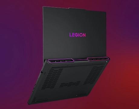 Back/bottom view of the Lenovo Legion Pro 7 Gen 10 (16” AMD), opened.מחשב נייד Legion Pro 7 16AFR10H 83RU001RIV מבית Lenovo