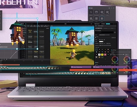 Lenovo LOQ Essential 15IRX11 gaming laptop on a desk – front view, lid open, with an illustrator-type app open on the display and elements of the app appearing to pop out.