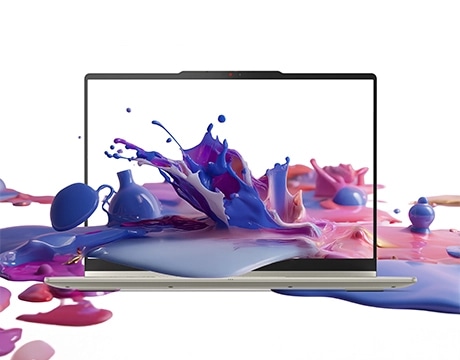 La tinta de color parece salir de la pantalla de una laptop Lenovo Yoga 7a 2 en 1 Gen 11 (14" AMD)