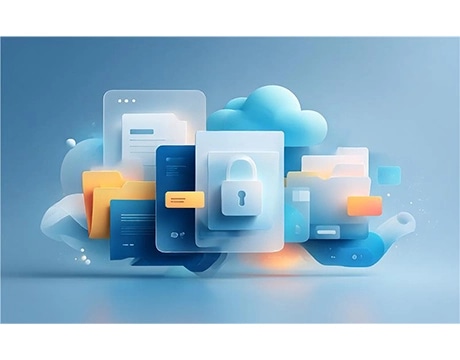 A lock icon surrounded by shapes and animated clouds. מחשב נייד Yoga Pro 7&nbsp;Aura Edition 15IPH11 83SN002PIV&nbsp;מבית Lenovo