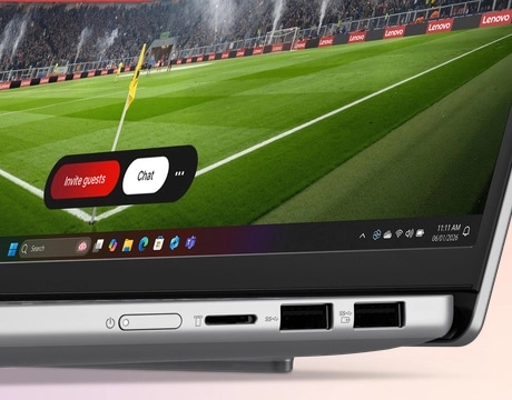 Cut-short, right side view of Lenovo IdeaPad Slim 5a Gen 11 (14" AMD) grey laptop, focusing its versatile ports & power button. מחשב נייד IdeaPad Slim 5 14AHP11 83S3001KIV מבית Lenovo