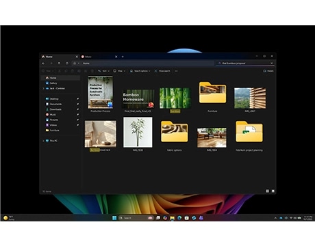 A sleek File Explorer interface showcasing bamboo projects, powered by the Lenovo Yoga AIO i Gen 11 Aura Edition PC.