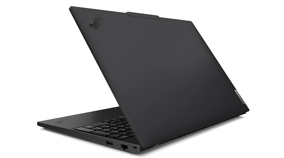The Eclipse Black finish looks sleek & stylish on the Lenovo ThinkPad T16 Gen 4 laptop.