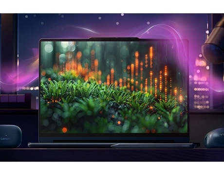 Lush greenery with digital effects on the Lenovo YOGA 9i 2-in-1 Gen 11 (14 מחשב נייד Yoga 9 2-in-1 Aura Edition 14IPH11 83SE001MIV מבית Lenovo