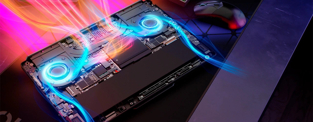 A vibrant gaming setup with RGB lighting, showcasing the Lenovo Legion 5i Gen 11 (15″ Intel) laptop in action.