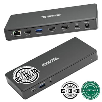 Plugable USB-C Dual HDMI Display Docking Station with 65W Laptop