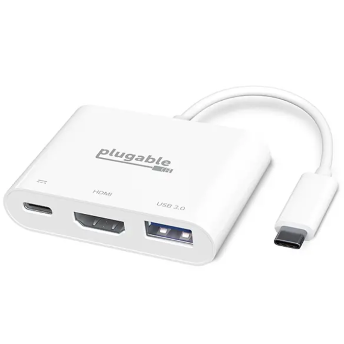 Plugable USB-C Multiport Adapter, 3-in-1 USB-C Hub with 4K HDMI