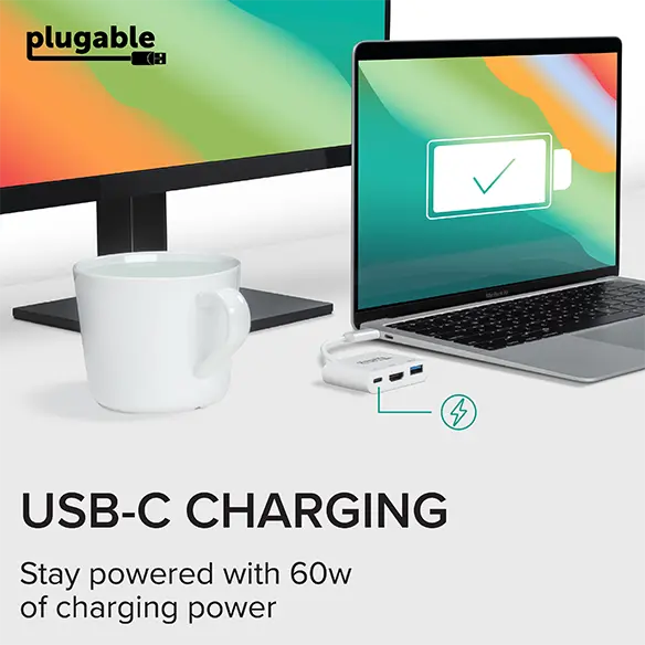 Plugable USB-C Multiport Adapter, 3-in-1 USB-C Hub with 4K HDMI