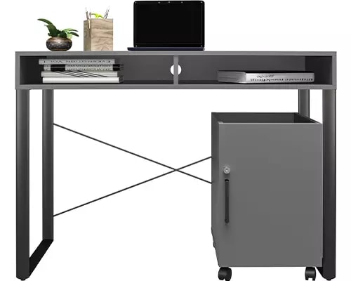 

Brenton Studio Bexler 42inW Desk With Mobile Cart, Gray/Black