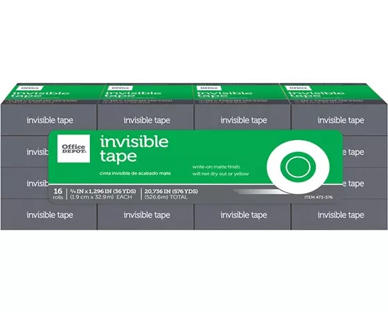 Office Depot Brand Office Depot Invisible Tape, 3/4in x 1296in, Clear, Pack of 16 rolls