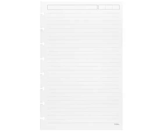 TUL Discbound Refill Pages, Junior Size, Narrow Ruled, 100 Pages (50 Sheets), White
