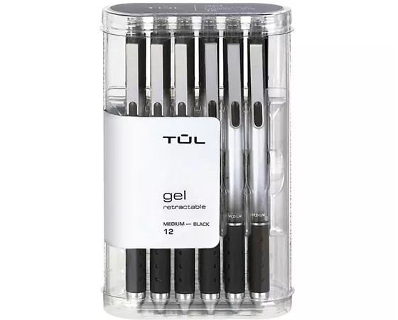 

TUL Retractable Gel Pens, Medium Point, 0.7 mm, Silver Barrel, Black Ink, Pack Of 12 Pens