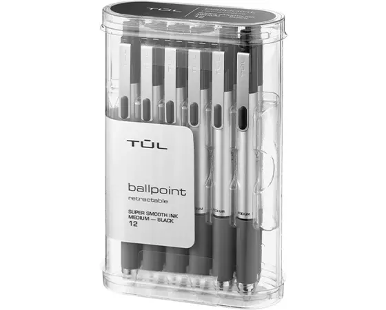 

TUL BP3 Retractable Ballpoint Pens, Medium Point, 1.0 mm, Silver Barrel, Black Ink, Pack Of 12 Pens
