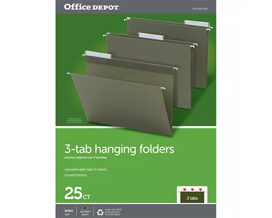 

Office Depot Brand Hanging Folders, 1/3 Cut, Letter Size, 100% Recycled, Green, Pack Of 25