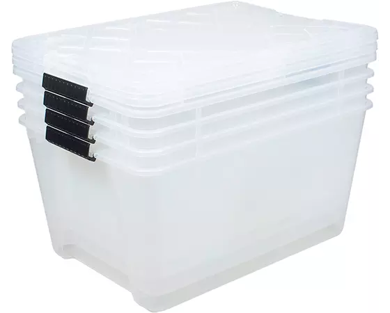 

Office Depot Brand by GreenMade Instaview Storage Container With Latch Handles/Snap Lids, 45 Qt, 16-1/2in x 15-3/4in x 21-1/2in, Clear, Pack Of 4