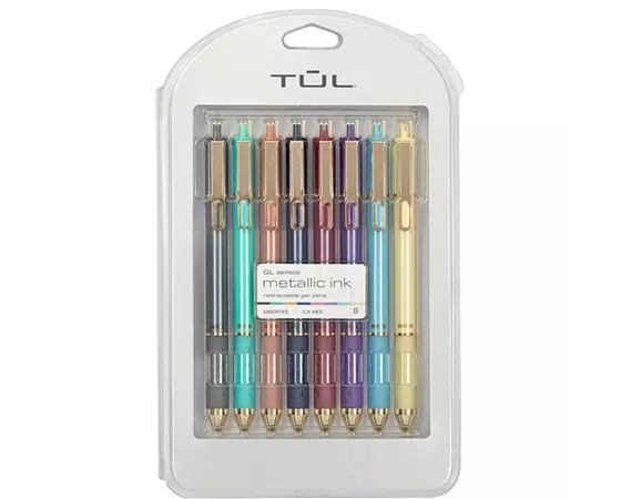

TUL Retractable Gel Pens, Medium Point, 0.8 mm, Assorted Barrel Colors, Assorted Metallic Inks, Pack Of 8 Pens