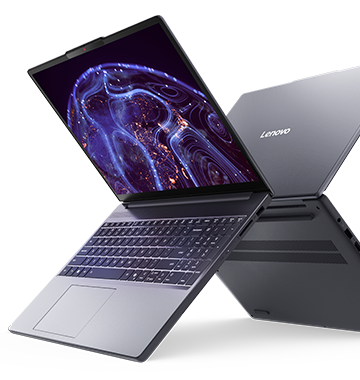 Dois notebooks Ideapad Slim 3 de costas um pro outro entre-abertos