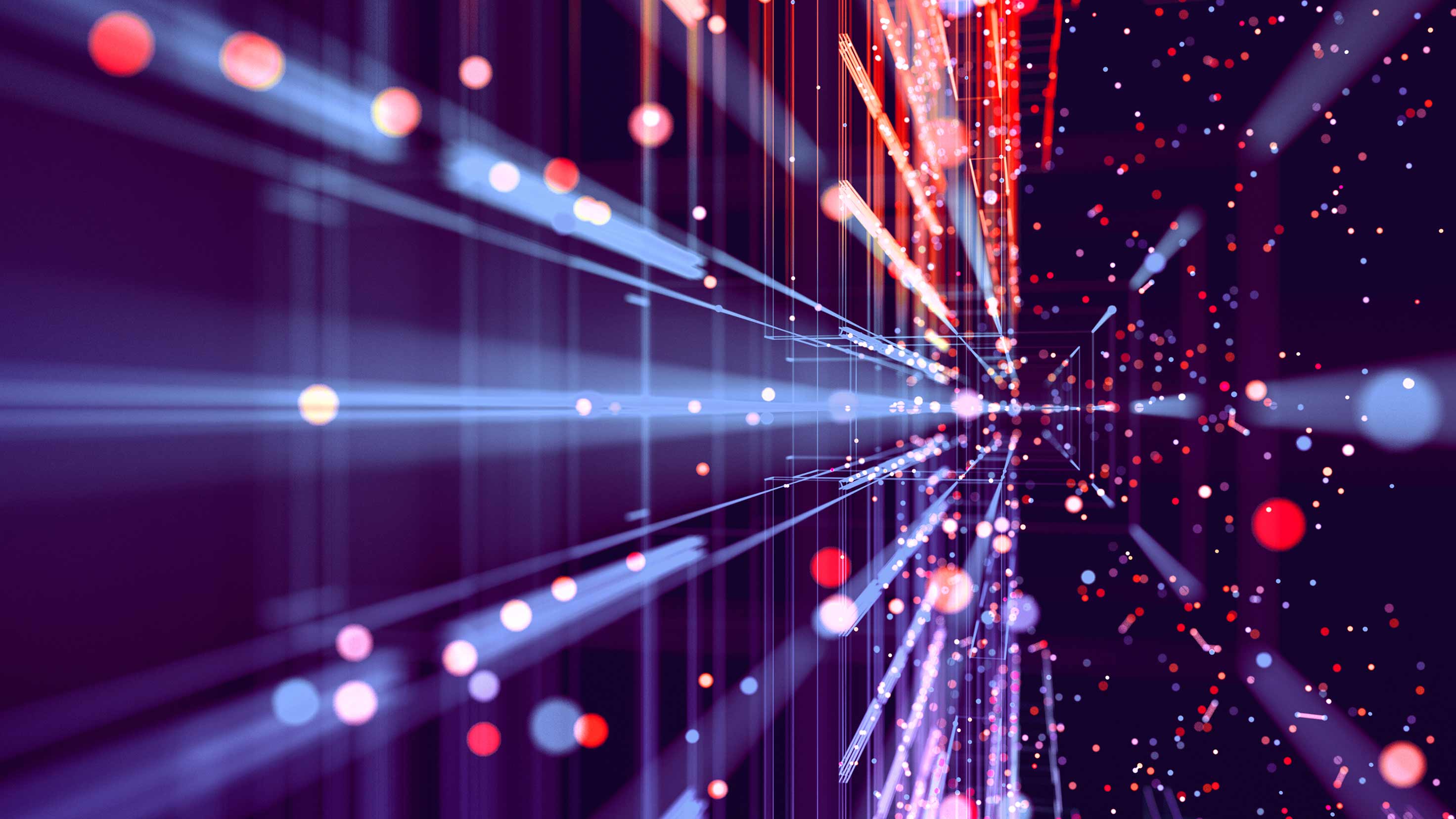 Abstract digital light streaks and particles in a futuristic, tech-inspired design.